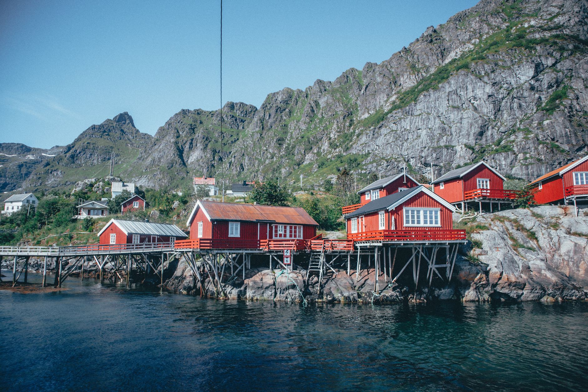 Norway fjord landscape and wooden architectural bridge